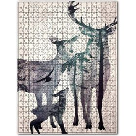 Cakapuzzle Geyik Silueti Ahşap Zeminde Görseli 120 Parça Puzzle