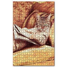 Cakapuzzle Gezete Okuyan Kedi Desenli Görsel Ahşap 1000 Parça Puzzle
