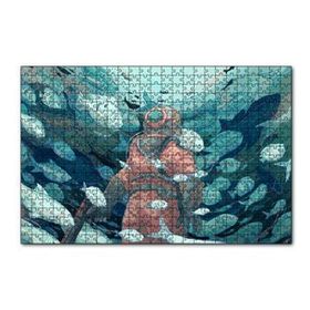 Cakapuzzle Giysisi ve Zıpkınıyla Balıklar Arasındaki Dalgıç 120 Parça Ahşap Puzzle