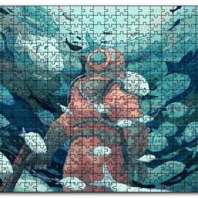 Cakapuzzle Giysisi ve Zıpkınıyla Balıklar Arasındaki Dalgıç Mdf 120 Parça Puzzle