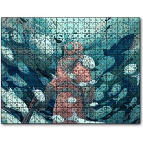 Cakapuzzle Giysisi ve Zıpkınıyla Balıklar Arasındaki Dalgıç Mdf 120 Parça Puzzle