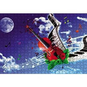 Cakapuzzle Gökyüzündeki Notalar ve Gitar 120 Parça Ahşap Puzzle
