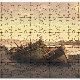 Cakapuzzle Göl Kıyısında Terkedilmiş Gemiler ve Gündoğumu Mdf 1000 Parça Puzzle