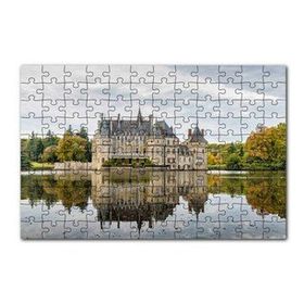 Cakapuzzle Göl Kıyısındaki Görkemli Şato ve Orman 120 Parça Ahşap Puzzle