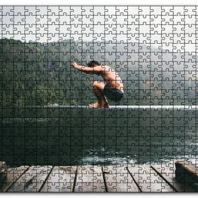 Cakapuzzle Göl Orman İskele ve Atlayış Yapan Adam Mdf 120 Parça Puzzle