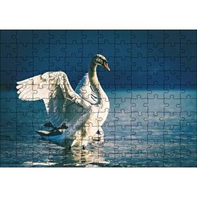 Cakapuzzle Gölde Kanatlarını Çırpan Beyaz Kuğu Mdf 120 Parça Puzzle