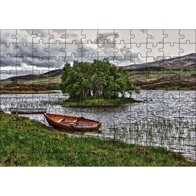 Cakapuzzle Gölde Sandallar Tepeler ve Bulutlu Gökler 120 Parça Ahşap Puzzle