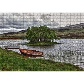 Cakapuzzle Gölde Sandallar Tepeler ve Bulutlu Gökler 120 Parça Ahşap Puzzle
