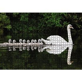 Cakapuzzle Gölde Yüzen Bir Çift Kuğu ve Yavruları 120 Parça Ahşap Puzzle