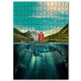 Cakapuzzle Göldeki Balina ve Sırtındaki Kulübe Mdf 120 Parça Puzzle