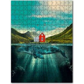 Cakapuzzle Göldeki Balina ve Sırtındaki Kulübe Mdf 120 Parça Puzzle
