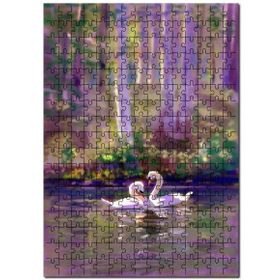 Cakapuzzle Göldeki Bir Çift Kuğu Yağlıboya Çizim Mdf 1000 Parça Puzzle