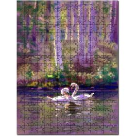 Cakapuzzle Göldeki Bir Çift Kuğu Yağlıboya Çizim Mdf 500 Parça Puzzle