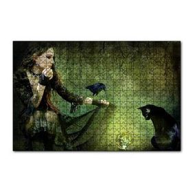 Cakapuzzle Gotik Kız Kara Kedi Karga ve Cam Küre 120 Parça Ahşap Puzzle