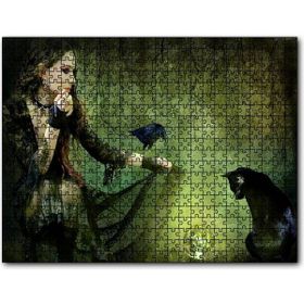 Cakapuzzle Gotik Kız Kara Kedi Karga ve Cam Küre Mdf 500 Parça Puzzle