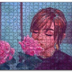 Cakapuzzle Gözleri Kapalı Kız ve Pembe Gül Mdf 120 Parça Puzzle