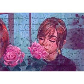 Cakapuzzle Gözleri Kapalı Kız ve Pembe Gül Mdf 120 Parça Puzzle