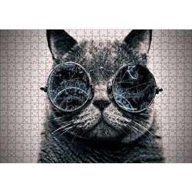 Cakapuzzle Gözlüklü Siyah Kedi ve Formüller 120 Parça Ahşap Puzzle