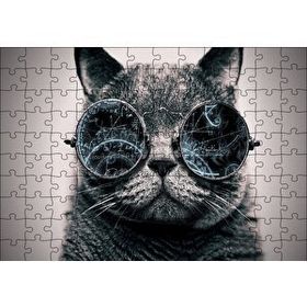 Cakapuzzle Gözlüklü Siyah Kedi ve Formüller 120 Parça Ahşap Puzzle