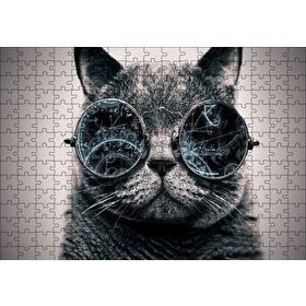 Cakapuzzle Gözlüklü Siyah Kedi ve Formüller 120 Parça Ahşap Puzzle
