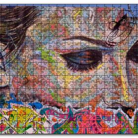 Cakapuzzle Graffiti ve Duvar Boyama Gözleri Kapalı Kadın Mdf 1000 Parça Puzzle