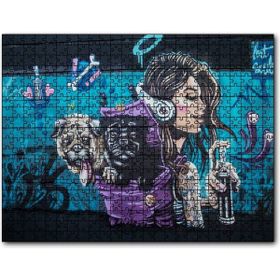 Cakapuzzle Graffitici Kız Çantasında Köpekler Duvar Boyama Mdf 500 Parça Puzzle