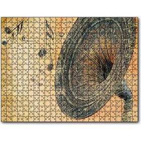 Cakapuzzle Gramofon ve Notalar Sarı Eskitme Arkaplan Mdf 500 Parça Puzzle
