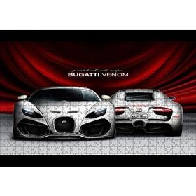 Cakapuzzle Gri Bugatti Venom Ön ve Arka Görünüş 120 Parça Ahşap Puzzle