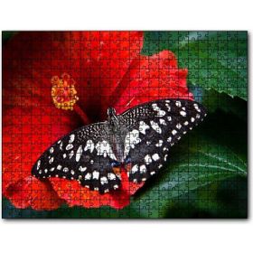 Cakapuzzle Gülhatmi Çiçeği ve Siyah Beyaz Kelebek Mdf 255 Parça Puzzle
