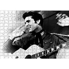 Cakapuzzle Gülümseyen Elvis Presley ve Gitarı SB 120 Parça Ahşap Puzzle