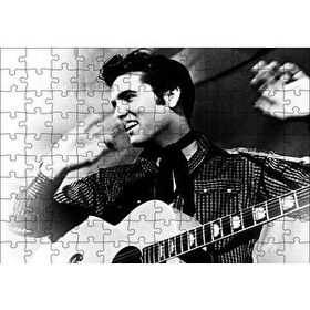 Cakapuzzle Gülümseyen Elvis Presley ve Gitarı SB 120 Parça Ahşap Puzzle