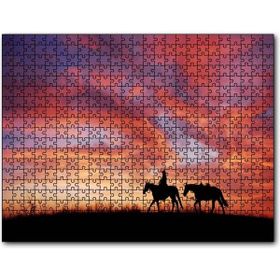 Cakapuzzle Günbatım Kovboy ve İki At Silüeti Mdf 120 Parça Puzzle