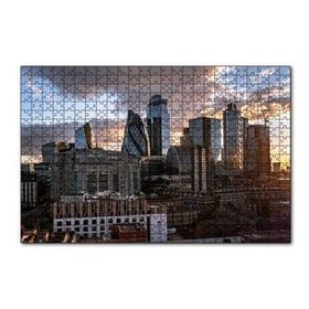 Cakapuzzle Günbatımı Bulutlu Gökler ve Şehir 120 Parça Ahşap Puzzle