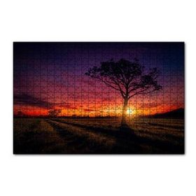 Cakapuzzle Günbatımı Çayırlar ve Yalnız Ağaç 120 Parça Ahşap Puzzle