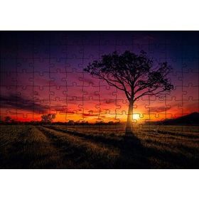 Cakapuzzle Günbatımı Çayırlar ve Yalnız Ağaç Mdf 120 Parça Puzzle