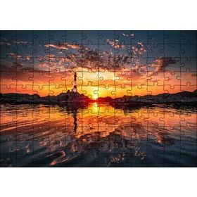 Cakapuzzle Günbatımı Deniz Feneri Kayalıklar ve Bulutlar 120 Parça Ahşap Puzzle