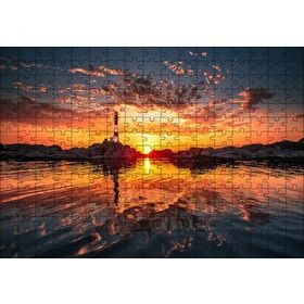 Cakapuzzle Günbatımı Deniz Feneri Kayalıklar ve Bulutlar 120 Parça Ahşap Puzzle