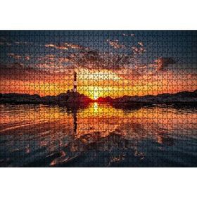 Cakapuzzle Günbatımı Deniz Feneri Kayalıklar ve Bulutlar 120 Parça Ahşap Puzzle