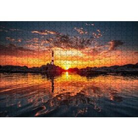 Cakapuzzle Günbatımı Deniz Feneri Kayalıklar ve Bulutlar 120 Parça Ahşap Puzzle