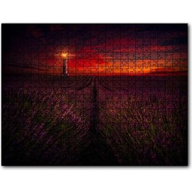 Cakapuzzle Günbatımı Deniz Feneri ve Lavanta Tarlası Mdf 255 Parça Puzzle