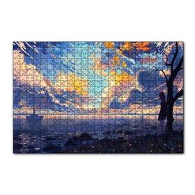 Cakapuzzle Günbatımı Deniz Yelkenliler Kız ve Alacalı Gökyüzü 120 Parça Ahşap Puzzle