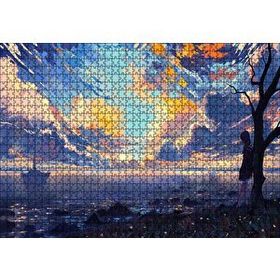 Cakapuzzle Günbatımı Deniz Yelkenliler Kız ve Alacalı Gökyüzü 120 Parça Ahşap Puzzle