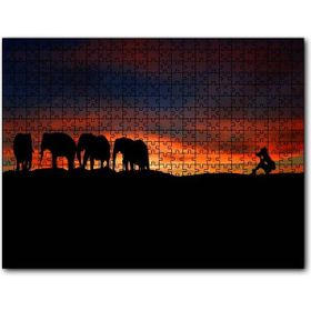Cakapuzzle Günbatımı Filler ve Safari Fotoğrafçısı Mdf 1000 Parça Puzzle
