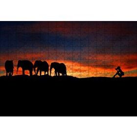 Cakapuzzle Günbatımı Filler ve Safari Fotoğrafçısı Mdf 255 Parça Puzzle