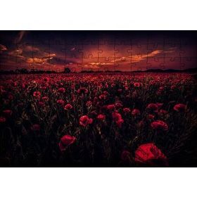 Cakapuzzle Günbatımı Gelincik Tarlası ve Kızıl Gökler 120 Parça Ahşap Puzzle