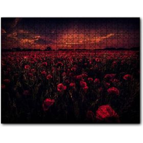 Cakapuzzle Günbatımı Gelincik Tarlası ve Kızıl Gökler Mdf 1000 Parça Puzzle