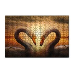 Cakapuzzle Günbatımı Göl Kuğular Kalp 120 Parça Ahşap Puzzle