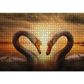 Cakapuzzle Günbatımı Göl Kuğular Kalp Mdf 1000 Parça Puzzle