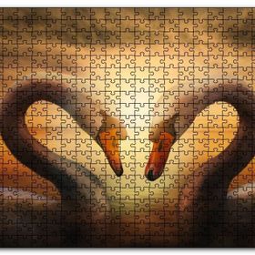 Cakapuzzle Günbatımı Göl Kuğular Kalp Mdf 120 Parça Puzzle
