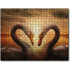 Cakapuzzle Günbatımı Göl Kuğular Kalp Mdf 120 Parça Puzzle